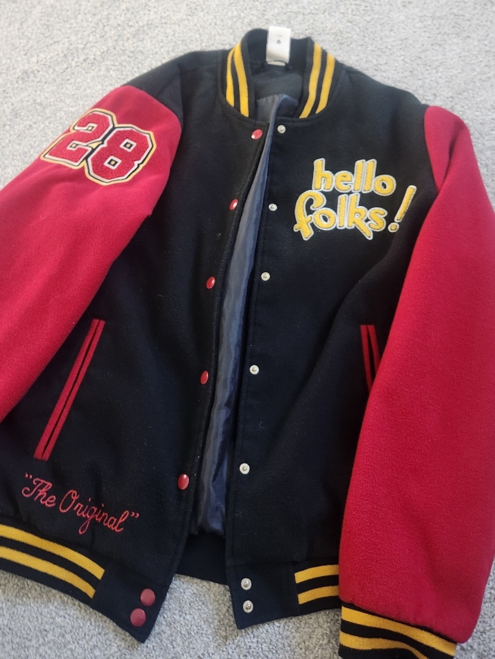 Mickey Mouse and Pluto Black, Red, and Yellow Disney Letterman Jacket